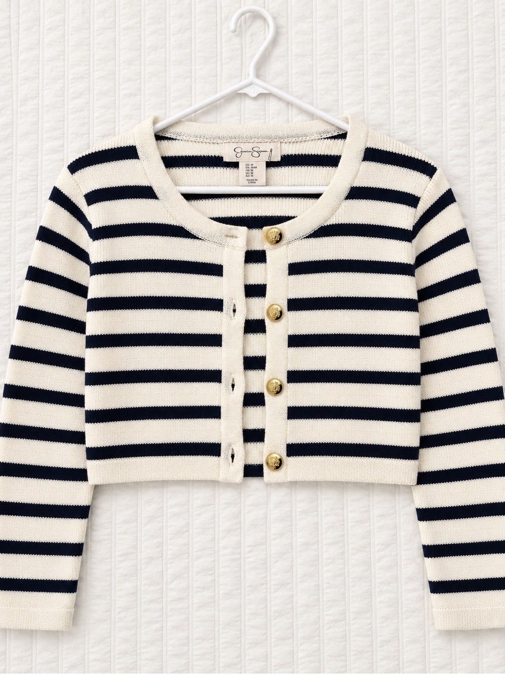 Striped Cropped Cardigan Sweater - Navy and Cream Like New!